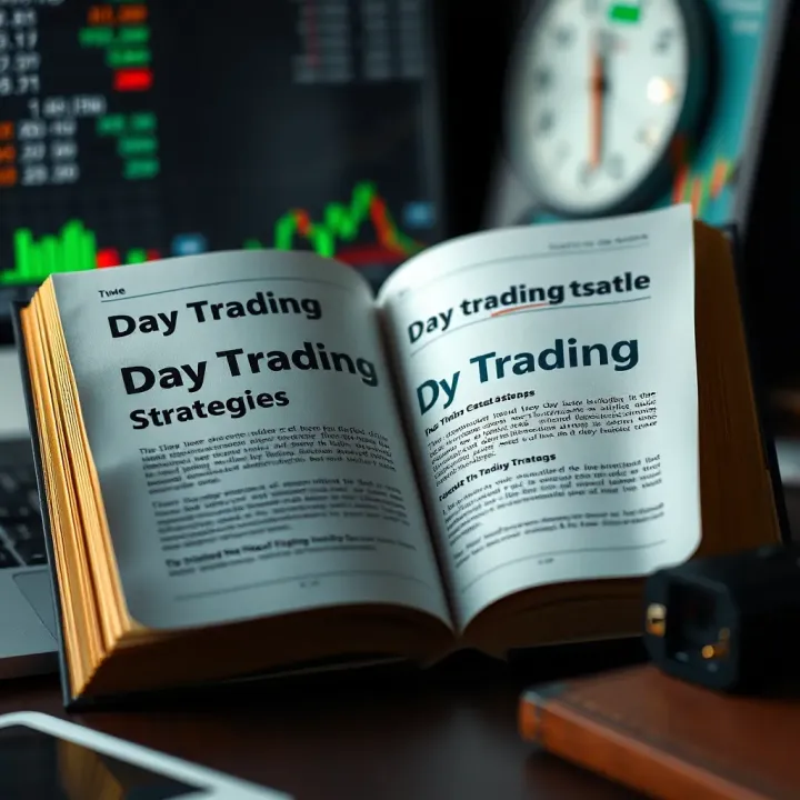 In-Depth Day Trading Strategies and Practical Applications Open book showing detailed trading strategies charts and annotations used for learning advanced day trading techniques