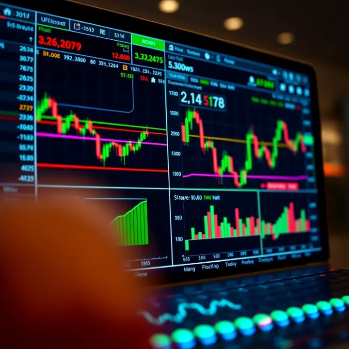 Trading Platform Interface with Real-Time Market Data User interface displaying various trading charts and tools on a digital trading platform