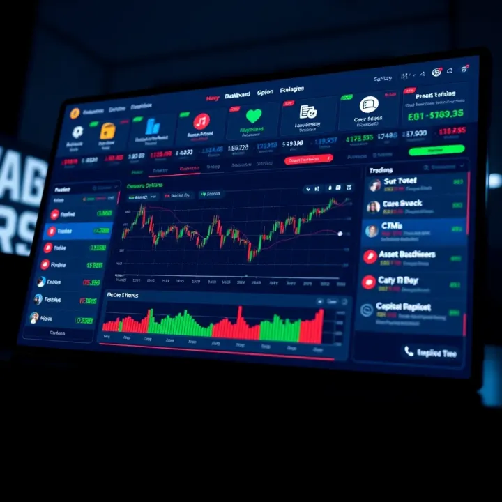 Key Features of a Reliable Binary Options Platform Dashboard displaying multiple asset categories and customer support icons for trading platform