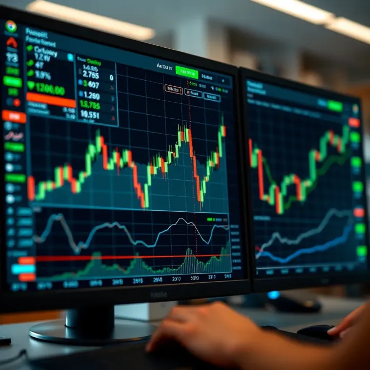 Overview of Trading Platform User Interface with Financial Charts User interface displaying multiple financial charts and market indicators on a trading platform