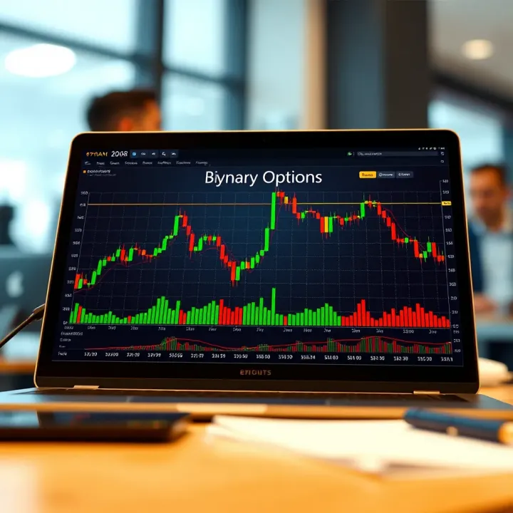 Chart illustrating binary options trading with candlestick patterns and market trends