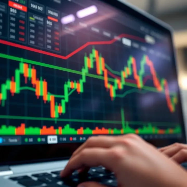 Graph showing technical indicators and candlestick patterns on a trading chart