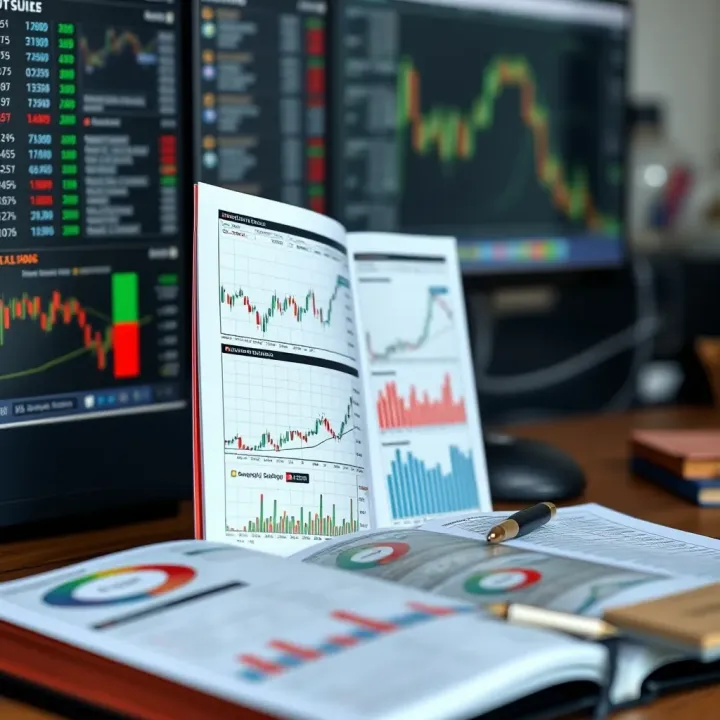 Open book displaying detailed charts and graphs related to binary options trading