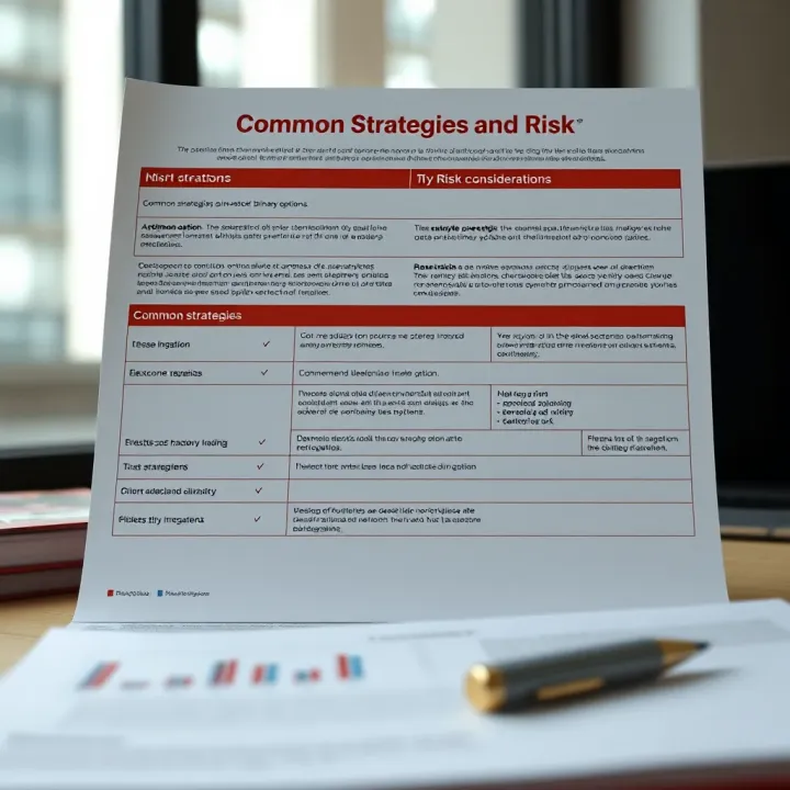 Common Strategies and Risk Considerations in Binary Options Investing Chart showing common strategies used by investors in binary options along with risk factors