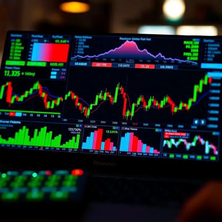 Digital interface displaying various binary options indicators and signal tools