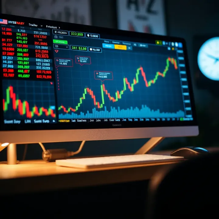 Illustration showing binary options trading concepts and market data