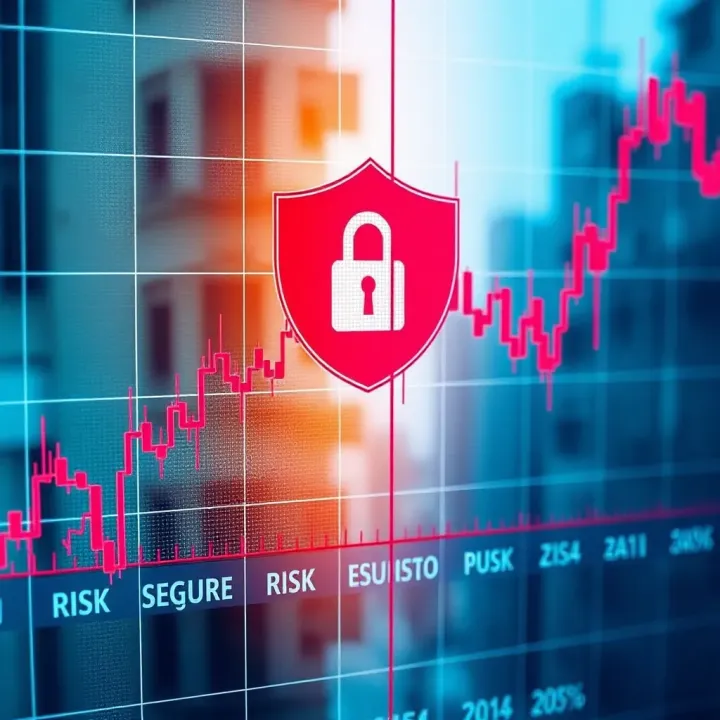 Graph showing binary options trading with risk and security symbols