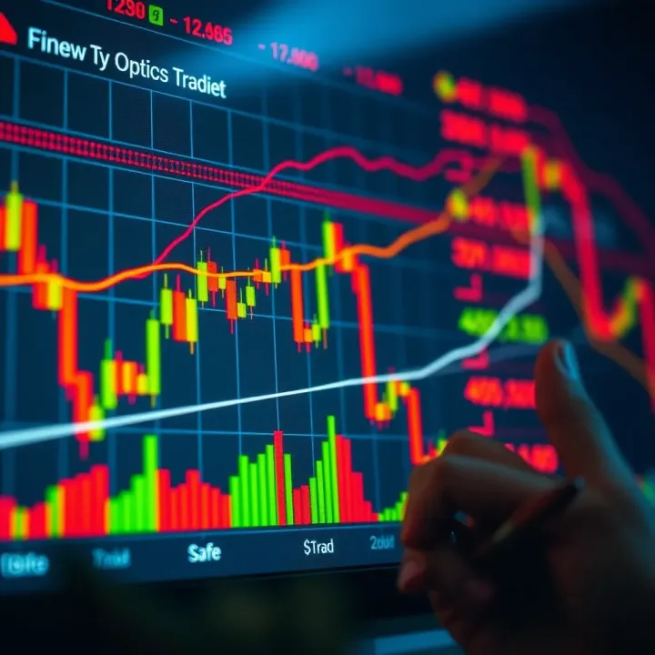Chart showing binary options trading with highlighted trend lines and risk management indicators