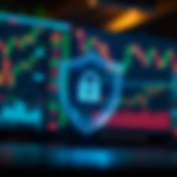 Ensuring Trust and Security in Binary Options Brokers Secure trading environment symbolized by shield and financial charts representing trust and regulatory compliance