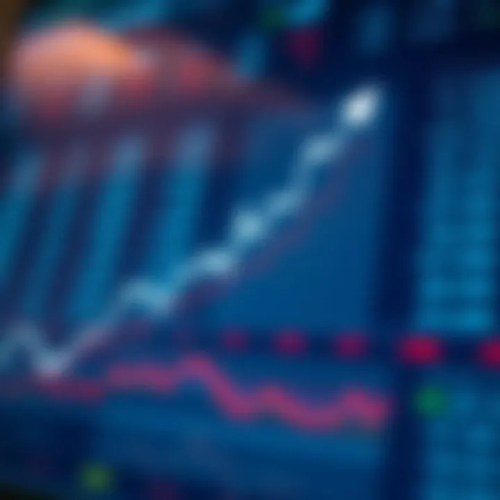 Graph showing upward trend with digital binary options symbols on a financial background