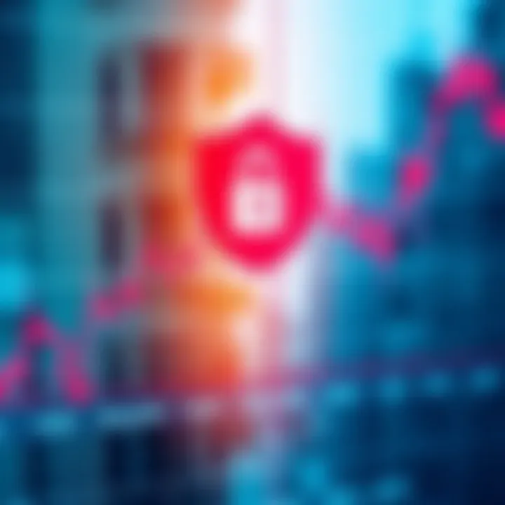 Graph showing binary options trading with risk and security symbols