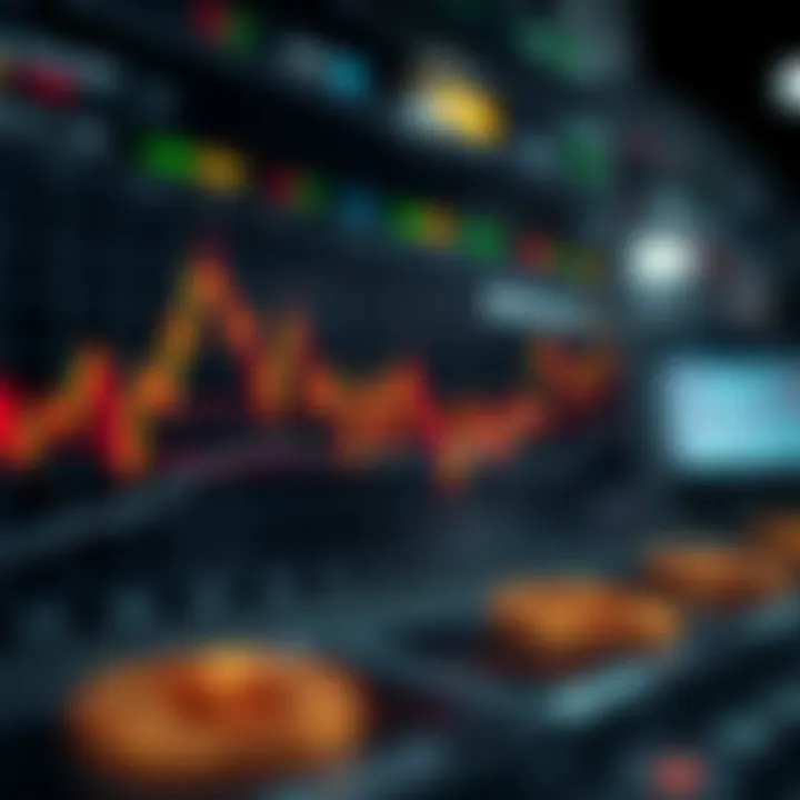 Graph showing bitcoin price fluctuations with indicators for day trading strategies