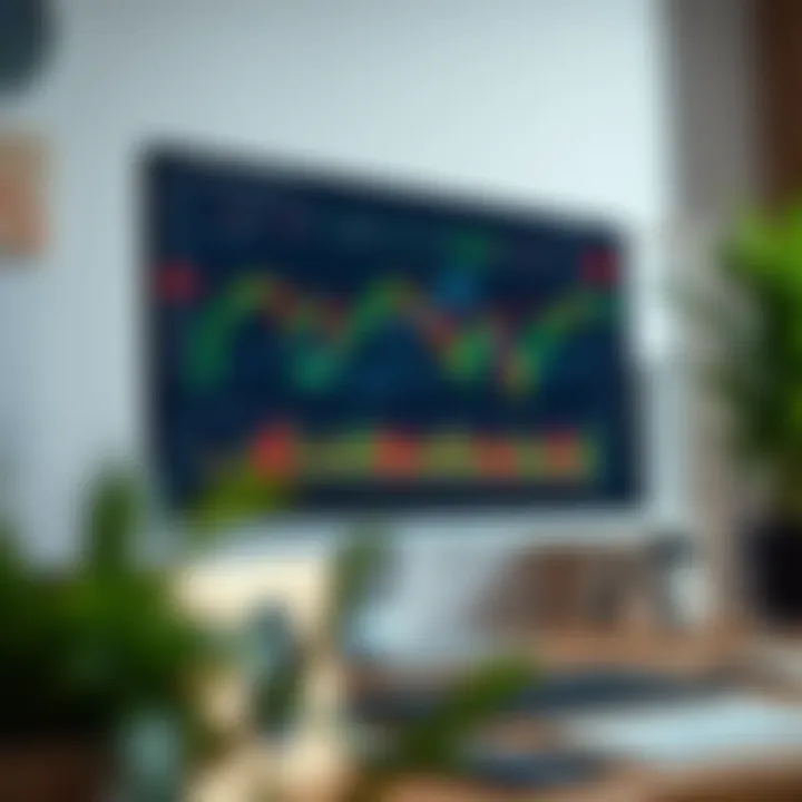 A computer screen displaying a dynamic trading platform interface with charts and real-time market data