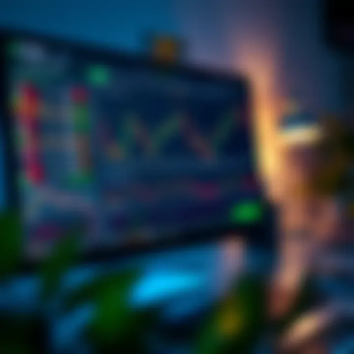 Computer screen displaying various binary options trading platforms with charts and asset lists