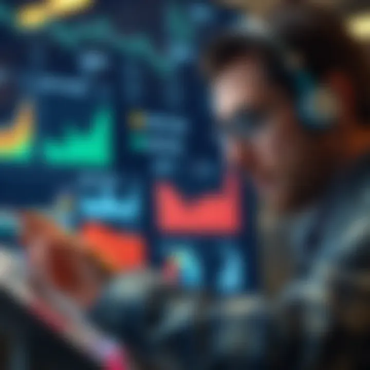 Businessperson examining data graphs and target audience segmentation