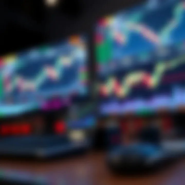 Virtual Trading Environment with Simulated Financial Instruments Illustration of a virtual trading environment with simulated financial assets and investment tools