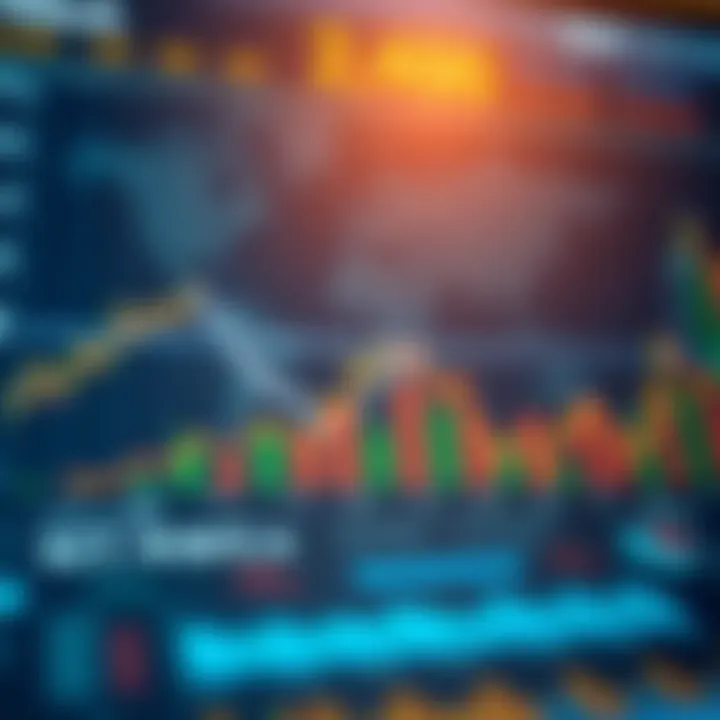 Illustration showing a global financial market with economic indicators and fluctuating graphs