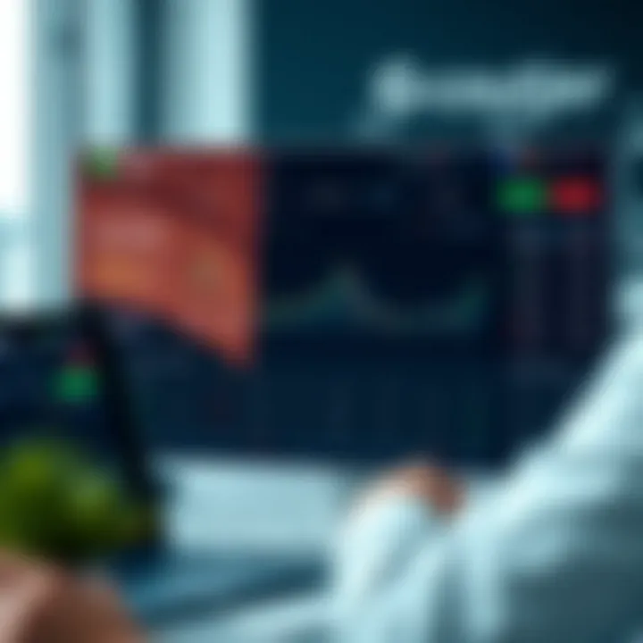 Interface of Clear trading platform showing demo account dashboard with virtual funds and market data