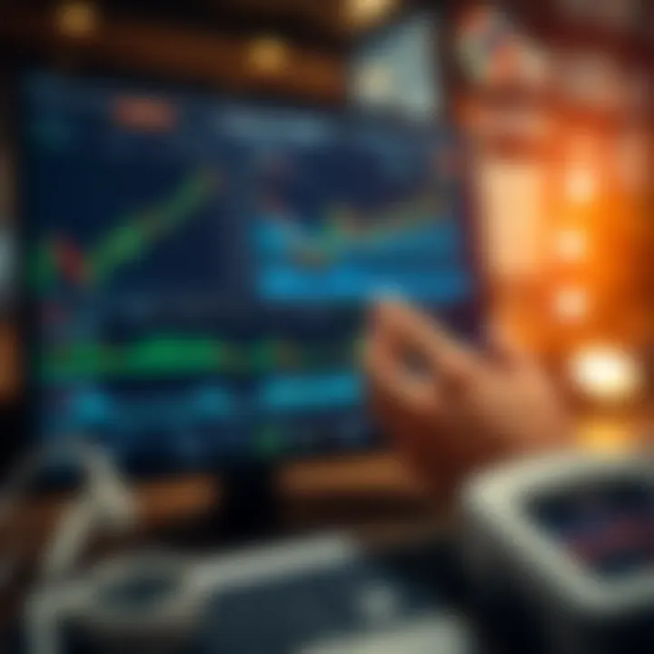 Illustration showing a user practicing trading on a demo account interface with charts and indicators