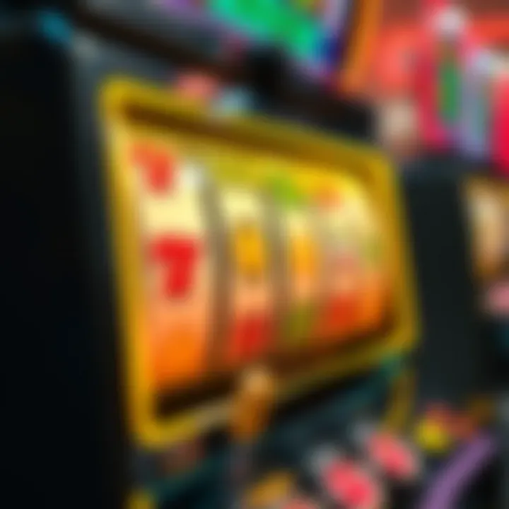 Illustration of a slot machine with a glowing demo mode interface showing symbols on reels