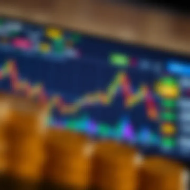Digital chart displaying cryptocurrency price fluctuations and trading indicators