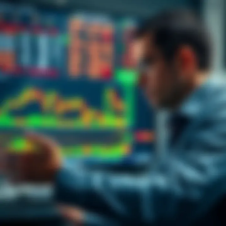 Trader analyzing market charts with technical indicators and price patterns