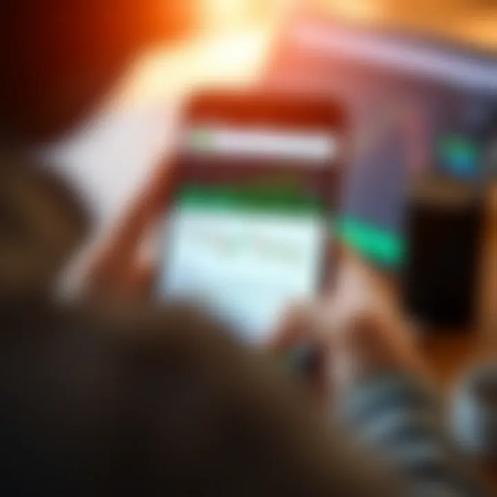 Overview of a Day Trading Application Interface Mobile device displaying a day trading application interface with charts and financial data