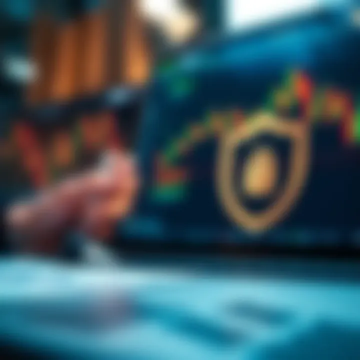 Illustration of financial graphs, cost analysis, and security shield representing trading platform evaluation