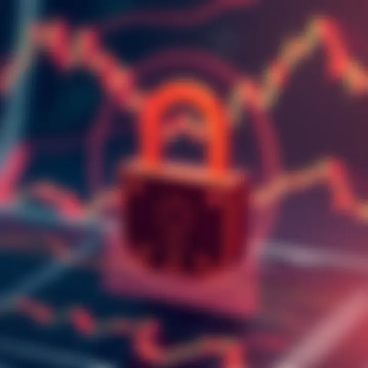 A secure digital lock symbol overlaid on financial graphs indicating broker security and trust
