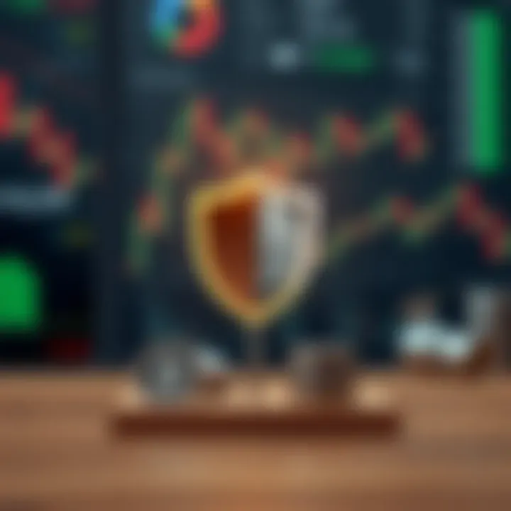 Visual representation of risk management and psychological balance in trading with icons of shield and brain