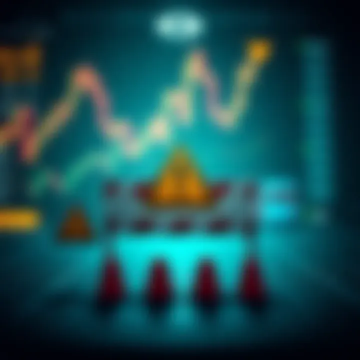 Conceptual illustration of risk management in stock trading with protective barriers and caution symbols