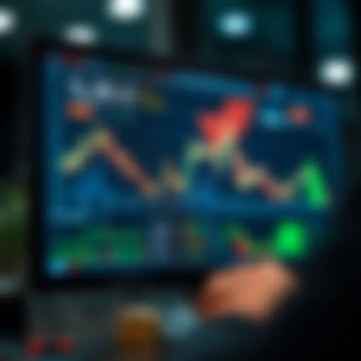 Graph showing simulated financial trading with virtual currency on a digital screen