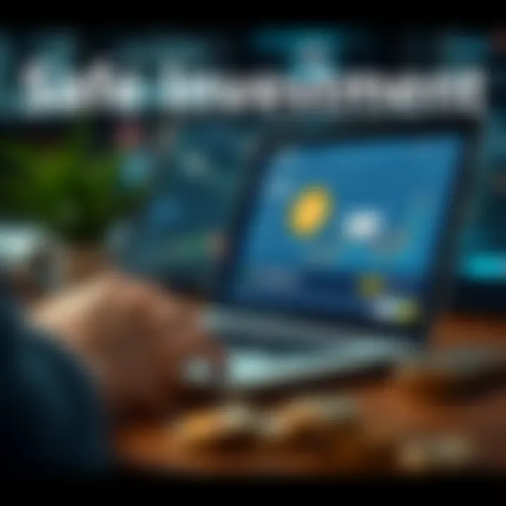 Conceptual graphic showing safe investment learning using virtual currency without real financial risk