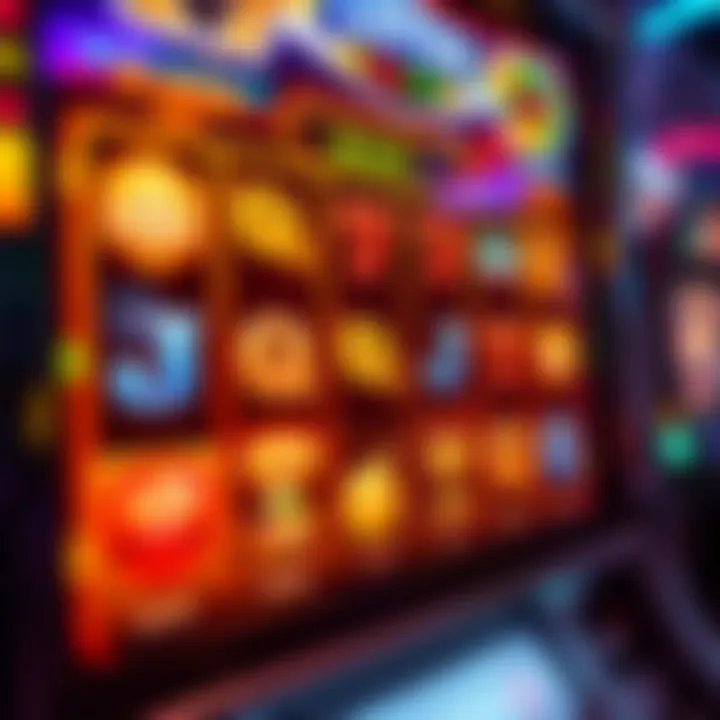 Slot machine interface displaying various symbols and bonus features on screen