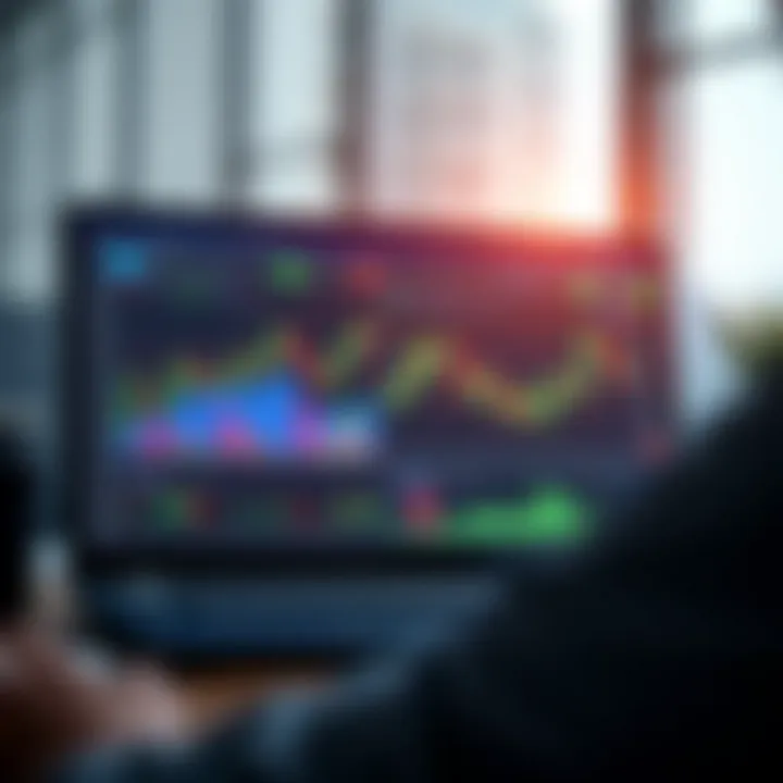 Illustration of a digital interface displaying trading charts and data for testing investment strategies