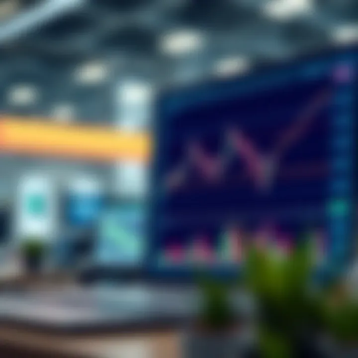 Graph showing simulated stock market performance on a digital trading platform