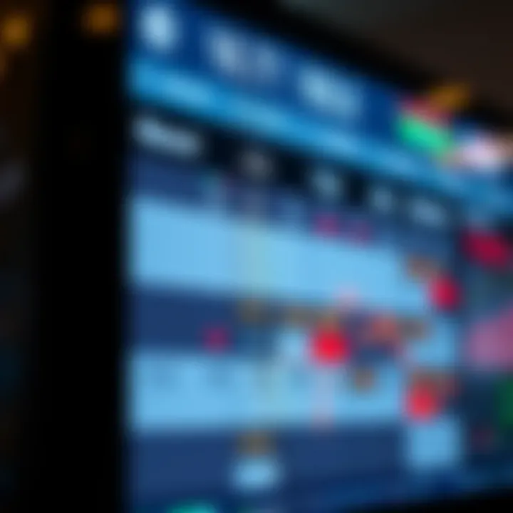 Economic calendar displayed on a digital screen highlighting important forex market events