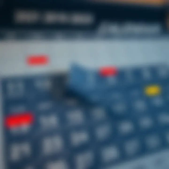 Financial calendar with important economic event dates marked