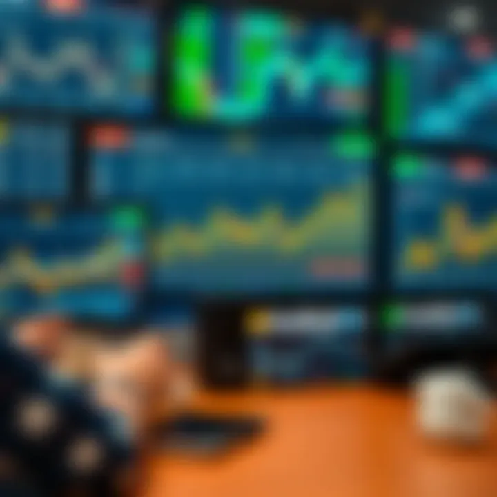 Visual representation of investment strategies displayed on multiple screens