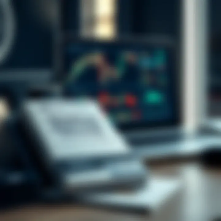 Desk setup with a technical analysis book and a laptop displaying price charts