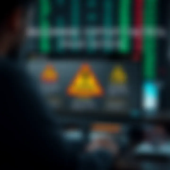 Graphic depicting common online fraud tactics in binary options trading with warning signs