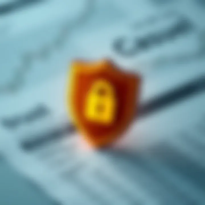 Illustration of a secure shield symbol over a financial document representing trust and safety in trading