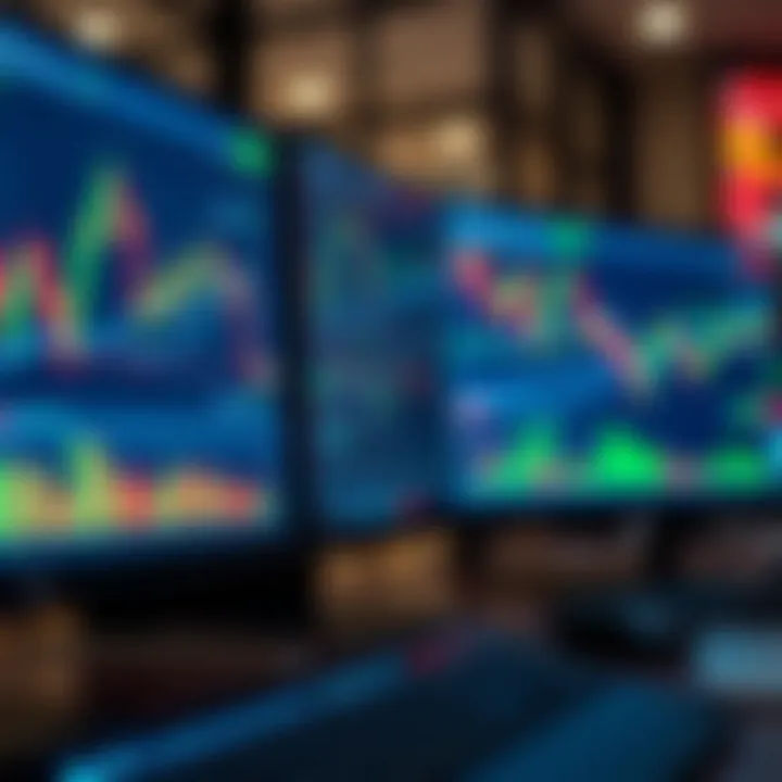 Graph showing various day trading software interface with charts and market data