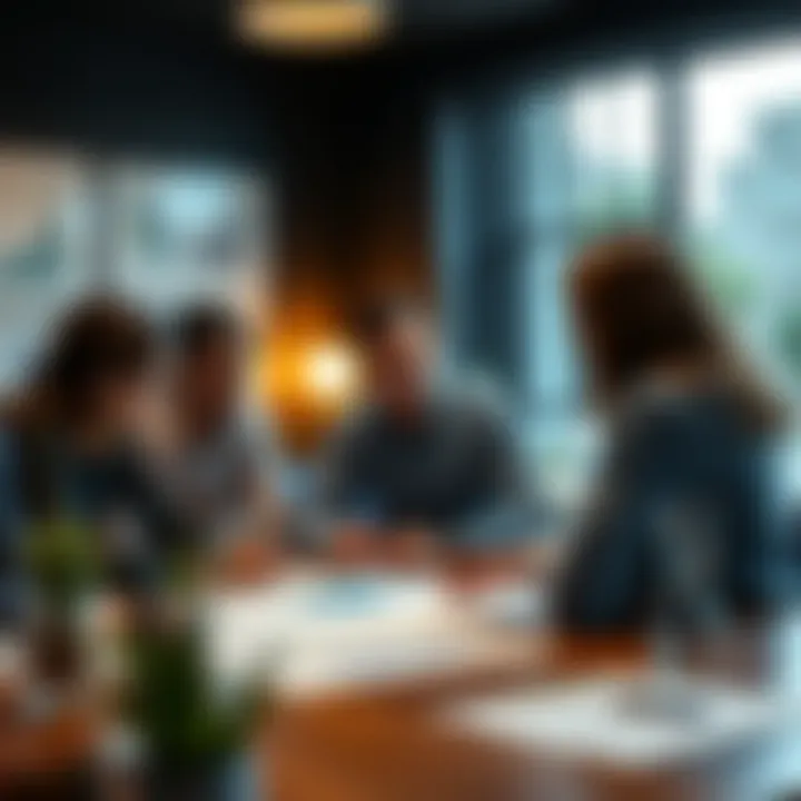 Team collaborating around a table with charts and data for strategic planning