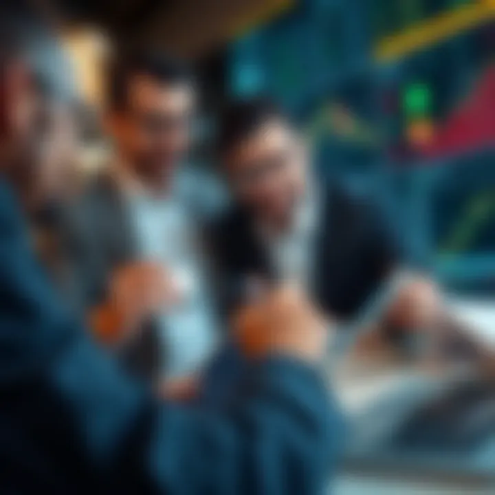 Business team reviewing charts and data on digital devices for strategic decision making