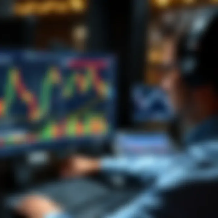 Using Candlestick Patterns for Trading Strategy Development Trader analyzing candlestick patterns on a computer screen to make informed trading decisions