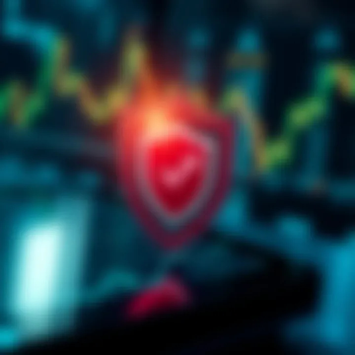 Illustration showing a secure shield symbol protecting financial data on a digital tablet