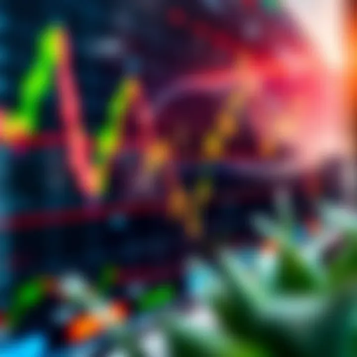 Digital chart displaying fluctuating stock prices and trading volume