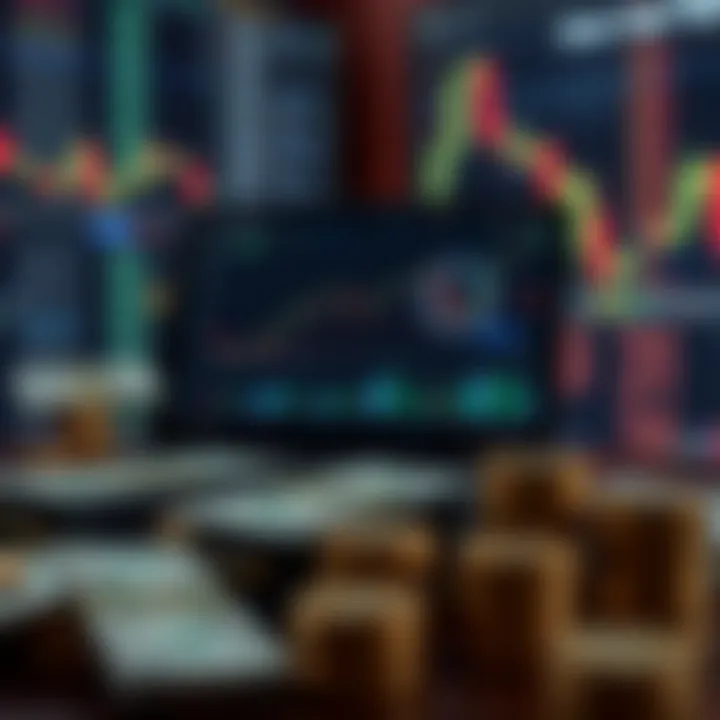 Illustration showing the concept of a demo trading account with virtual money and charts