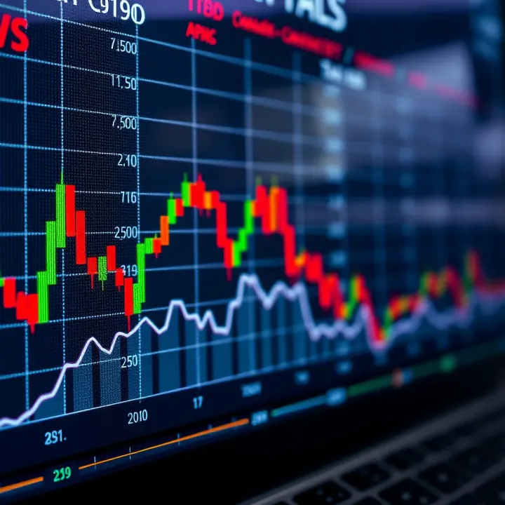 Graph showing fluctuating financial market prices for short-term trading